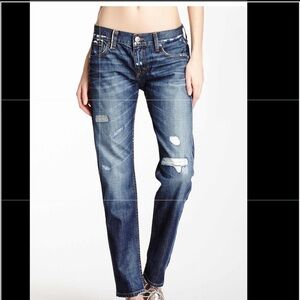 Level 99 Women's Straight Leg Distressed Jeans in Indigo Blue